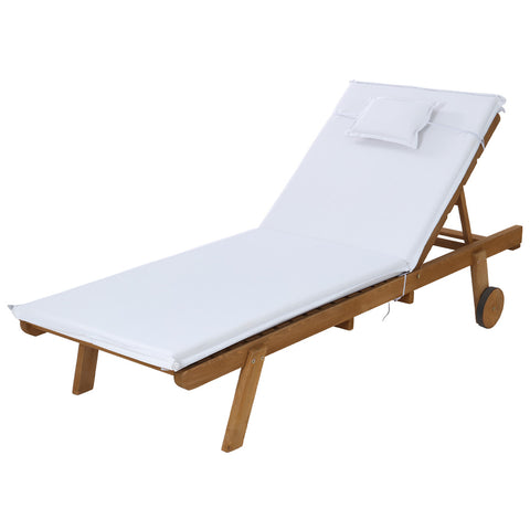 Gardeon Sun Lounge Wooden Lounger Outdoor Furniture Day Bed Wheels Patio White ODF-B-LOUNGE-WHEEL-WH