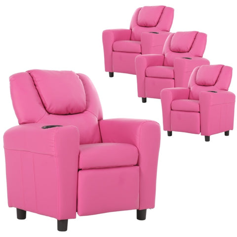 Set of 4 Oliver Kids Recliner Chair Sofa Children Lounge Couch PU Armchair Pink V563-75609-PINK-4CHAIRS