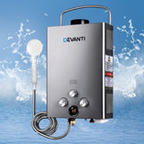 Devanti Portable Gas Water Heater With Pump LPG System Grey GWH-A-LPG-8L-BG-PUMP