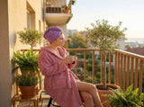 Women's Coral Fleece Hooded Bathrobe Set with 2 Pineapple Grid Towels - Ultra Soft V888-ELOSUNG54484