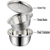 Stainless Steel Basin with Grater 3 in 1 Vegetable Cutter for Kitchen, Vegetable Slicer Grater V1192-AZ-W-16935