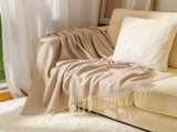 Khaki Elegant Herringbone Tassel Throw Blanket - Large Acrylic Faux Cashmere Soft Cozy Blanket for V888-ELOSUNG32116