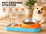 Blue and Orange Cat & Dog Feeding Station with Water Dispenser Elevated Stainless Steel Pet Bowl V888-ELOSUNG53316