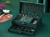 Velvet Jewelry Box with Lock - 3 Layers - Large Jewelry Organizer for Women - With Drawers & V1189-HB003WSRH00035