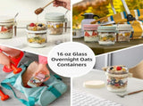 4-Pack 16oz Glass Overnight Oats Jars with Lids & Spoons, Airtight Mason Jars for Yogurt, Salad, V1107-CS-BXBLSNB