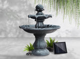 Gardeon Solar Water Feature 3-Tier Fountain with Pump Kit Bird Bath 93CM Black FOUNT-3LVL-BK