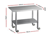 Cefito Stainless Steel Kitchen Benches Work Bench Wheels 91X61CM 430 SSKB-430S-WHEEL-36