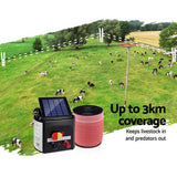 Giantz Fence Energiser 3KM Solar Powered Electric 1200M Poly Tape SFC-FIK-TAPE-1200M-3KM