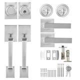 Double Door Handle Set, Satin Nickel Square Door Lever, Heavy Duty Double Front Door Handle Set with V952-SMSBDMNDSFXLP6JSTV0