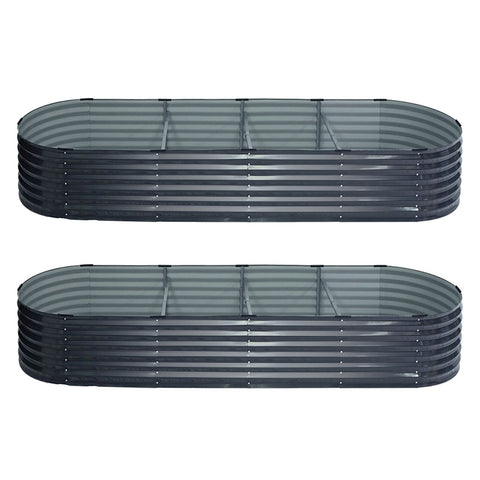 2x Green Fingers Raised Garden Bed 320X80X42cm Oval Planter Box Container Galvanised GARDEN-OVAL-3208042X2