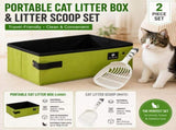 Travel Friendly Pet Toilet Kit - Green Portable Cat Litter Box and White Scoop Set - Foldable Oxford V888-ELOSUNG53569