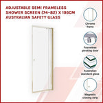 Adjustable Semi Frameless Shower Screen x 195cm Australian Safety Glass V63-828791