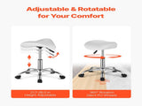 Saddle Rolling Stool, PU Leather Rolling Stool with Wheels, 360&deg Swivel Drafting Stool with V952-MADBSJSMADWKZES31V0