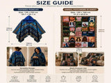 Blue-green Warm Hooded Poncho Shawl and Animal Pattern Throw Blanket Set for Sofa, Bed and Winter V888-ELOSUNG54136
