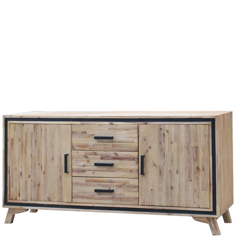 Buffet Sideboard in Silver Brush Colour with Solid Acacia & Veneer Wooden Frame Storage Cabinet with V43-BFT-SSH