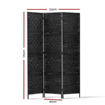 Artiss 3 Panel Room Divider Screen 123x170cm Woven Black RD-C-8001-3P-BK