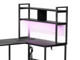 Levede L Shaped Gaming Desk with LED Lights Black DH1053-BK