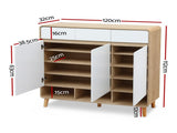 Artiss Shoe Rack Cabinet 25 Pairs Storage Cupboard Pine&White FUR-Y-SHOE120-WHWD-AB