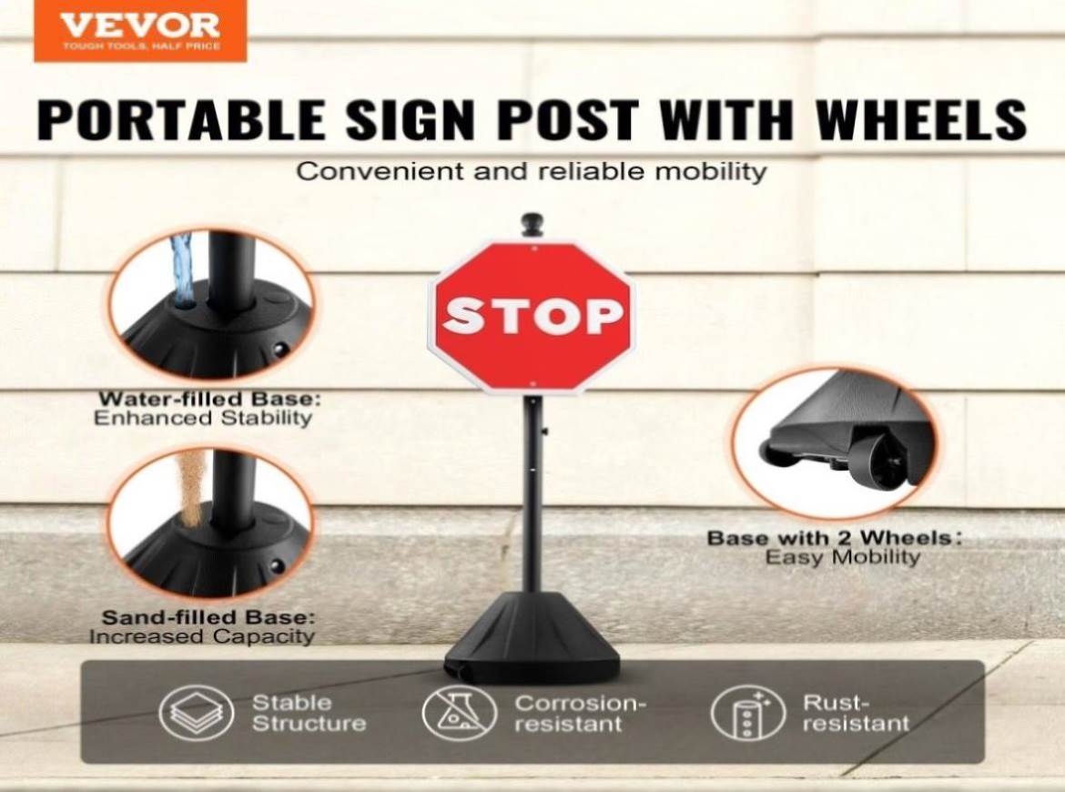 Portable Post, 5 ft Cast Iron Post Holder with Hard Plastic Base ...