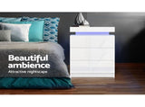 Artiss 2X Bedside Table LED 3 Drawers - COLEY White FURNI-O-LED-BS-3D-WHX2