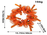 Halloween Pumpkin Wreath - 40cm Orange Mesh Door Decor with Mini Jack-o-Lanterns & Witch Print V888-ELOSUNG56817
