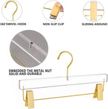10 Pack Acrylic Pants Hangers, Adjustable Non Slip Clips with Gold Hooks for Closet, Clear Gold V1188-MS-721-008