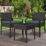 Gardeon 3PC Patio Furniture Bistro Set Wicker Outdoor Lounge Setting Black ODF-TEA-RATTAN-S-BK