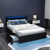 Artiss Bed Frame Double Size LED with 4 Drawers Black DUNN BFRAME-H-DUNN-D-BK-ABC