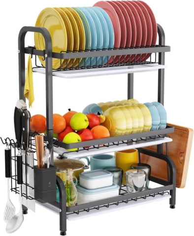 Dish Drying Rack 3 Tier Large Capacity Kitchen Storage with Utensil and Cutting Board Holder V178-36116