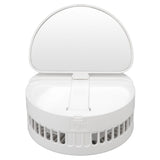 USB Desktop Fan Foldable Rechargeable Battery Makeup Mirror Function Bottom Silicone 3 Speeds White V1294-YM0523-3113220054311