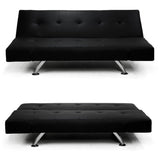 Sarantino 3 Seater Faux Leather Sofa Bed Lounge - Black SOFA-6102-PVC-BLK