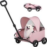 4-Wheel Dog Stroller with Sunshade Cover Collapsible Mesh Canopy Portable Pet Carrier for Outdoor V1107-CS-ZAILXA24