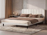 Levede Double Bed Frame Upholstered Adjustable Headboard Bed Platform White BF1083-WH-AU