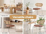 Artiss 2x Dining Chairs PU Leather Rattan Kitchen Lounge Cafe Accent Chair Brown DINC-B-S06-BRX2