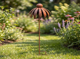 Rustic Metal Coneflower Garden Stakes, Set of 3, Rusted Iron Daisy Yard Art, 30x4.7 Inch, V1370-AZ4-10729