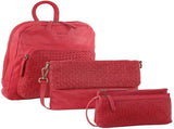 3PC Set Pierre Cardin Womens Woven Leather Cross-Body Bags Backpack - Red V563-PC-RED-3X