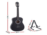 Alpha 38 Inch Classical Acoustic Guitar with Folding Stand Capo and String Set Black GUITAR-D-38F-BK-CAPO