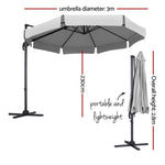 Instahut 3m Outdoor Umbrella Cantilever 360 Degree Tilt Beach Roma Grey UMB-ROMA-F-8RIB-GR