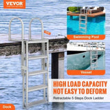 Dock Ladder, Retractable 5 Steps, 350 lbs Load Capacity, Aluminum Alloy Pontoon Boat Ladder with V952-MTZTSSSWJFHXJQFTNV0