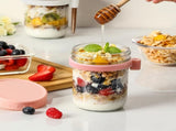 4-Pack 16oz Glass Overnight Oats Jars with Lids & Spoons, Airtight Mason Jars for Yogurt, Salad, V1107-CS-BXBLSNB