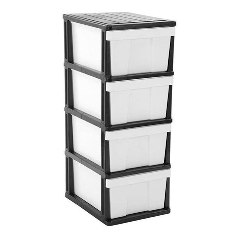 MEGA 4 Tier Drawer Storage Organiser Plastic Level Office Box Cabinet in Black/White V563-UI8749