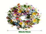 spring rainbow tulip wreath, hanging decor, home decoration, floral wreath, butterfly decor, V1102-112-83569-RBW-45CM