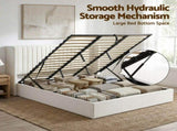 Artiss King Bed Frame with Gaslift Storage USB Type-C Charging Ports Velvet Upholstery White BFRAME-G-RITA-K-WH-ABC