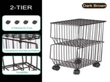 Movable Iron Storage Shelf 2 Layer Tier Drying Mesh Basket Metal Rack with Wheels Storing Fruit V1294-YM0901-H30831K