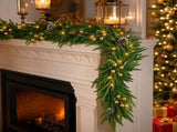 Christmas Garland with Warm Lights Gold Berries Pinecones 1.8M 70.9 Inch Pre-Lit Holiday Garland V1369-AZ3-W-11191
