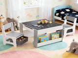 Keezi Kids Table and Chair Set, 4 in 1 Wooden Activity Table with Bookcase, Storage Box and KTC-G-BS-GY