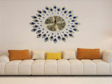 Blue Silver Peacock Wall Clock Crystal Wall Clock Home Decor Clock Large Wall Clock V1347-115-SIL-91045