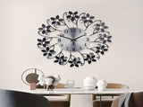Black Blue Floral Wall Clock Crystal Wall Clock Silent Wall Clock Home Decor Clock Elegant V1347-115-BLU-95493