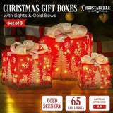 Christabelle Set of 3 Christmas Gift Box Display with LED Lights and Bows Decoration Ornament 112_MHA613