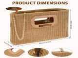 Woven Straw Clutch Bag with Fabric Lining Straw Clutch Purse with Detachable Chain for Beach V1366-AZ2-W-15025